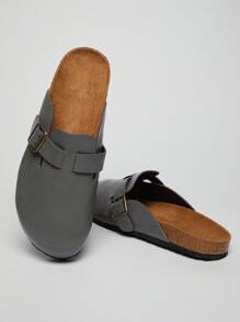 SHUZIA Men's Comfortable Arch Support Buckle Strap Round Toe Cork Footbed Clogs - Grey - View 5