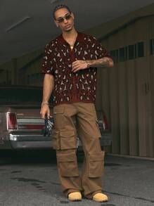 AXEPEAK 时尚街头风格男士翻领短袖宽松针织衬衫 - 彩色 - 查看 5