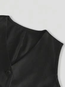 INAWLY Bộ 2 quần không tay cổ chữ V cài nút phía trước cho nữ và túi trang trí - màu đen - Xem 4