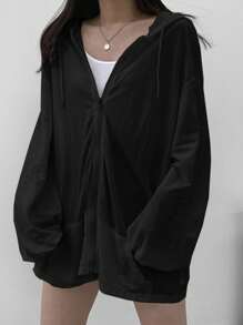 DAZY 女式超大号连帽开衫，背面印花，轻便休闲外套，白色，春夏秋季超大号 T 恤女式夹克，秋季女装