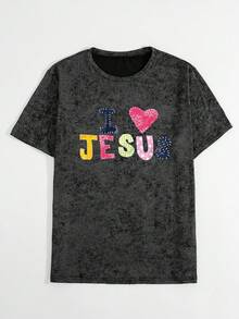 Heart & Letter Graphic Tee - Black - View 3
