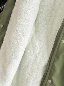 Girl's Waist Cinched Hooded Padded Coat, Zipper Closure, Faux Drawstring, Slim Fit Padded Coat Girls Winter Coat Girls Fall Jacket Kids Coat Wear Girls Hooded Jacket - Green - View 5