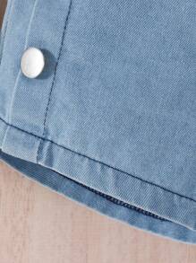 SHEIN 女婴休闲不对称荷叶边下摆背心和牛仔短裤两件套，夏季 - 紅色 - 查看 4