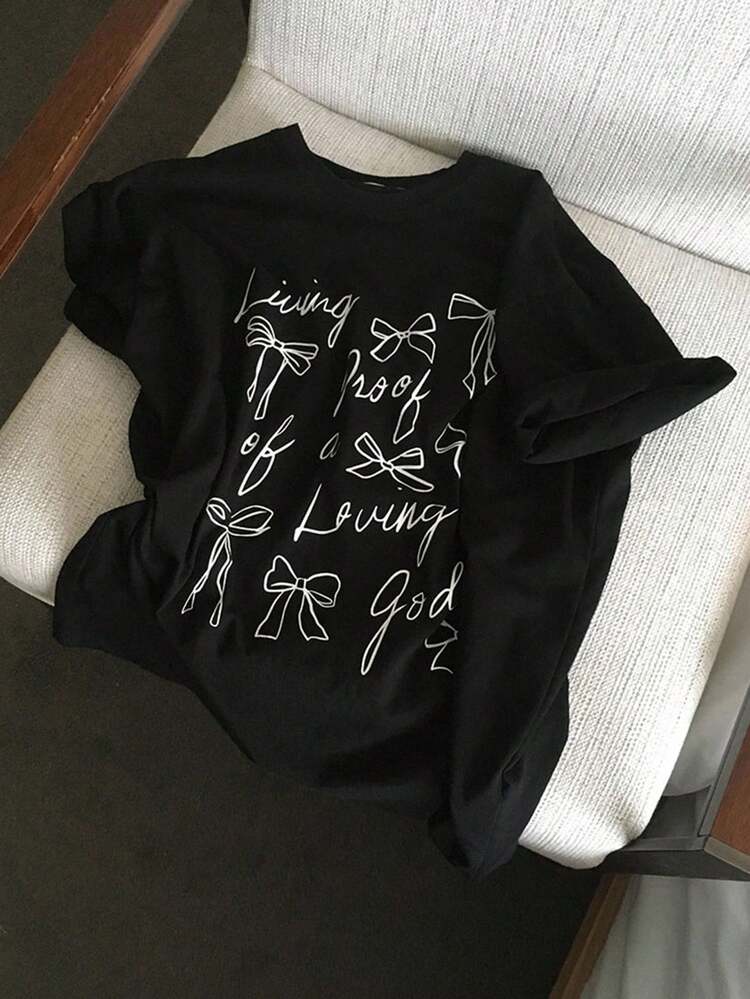 Women Loose Letter Print Round Neck Short Sleeve Casual T-Shirt