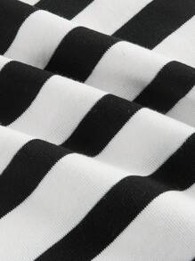 SHEIN MOD 加大码渐变条纹修身针织吊带毛衣裙，优雅针织吊带裙，适合秋冬季 - 黑與白 - 查看 4