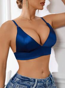 SHEIN Women's Solid Color High Elasticity Wireless Bra - Navy Blue - View 3