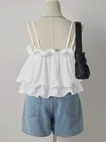 Lalippa 夏季甜美荷叶边纯色度假吊带背心 - 白色 - 查看 2