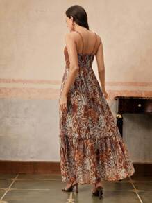 Anewsta 时尚海滩度假风针织拼接印花荷叶边连衣裙 - 彩色 - 查看 4