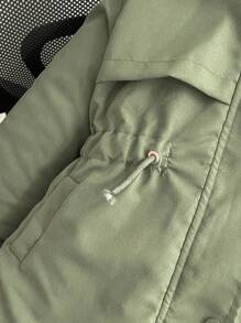 Girl's Waist Cinched Hooded Padded Coat, Zipper Closure, Faux Drawstring, Slim Fit Padded Coat Girls Winter Coat Girls Fall Jacket Kids Coat Wear Girls Hooded Jacket - Green - View 6