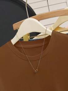 INAWLY Áo thun viền bèo nhún màu sắc đơn giản - Cà phê nâu - Xem 4