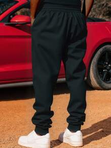 Manfinity Dauomo Men's Gothic Letter Print Drawstring Waist Jogger Sweatpants, For Rave, Emo - Black - View 2