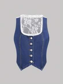 SHEIN MOD Jaket dan Mantel Denim Wanita, Fesyen untuk Musim Panas - Biru - View 1