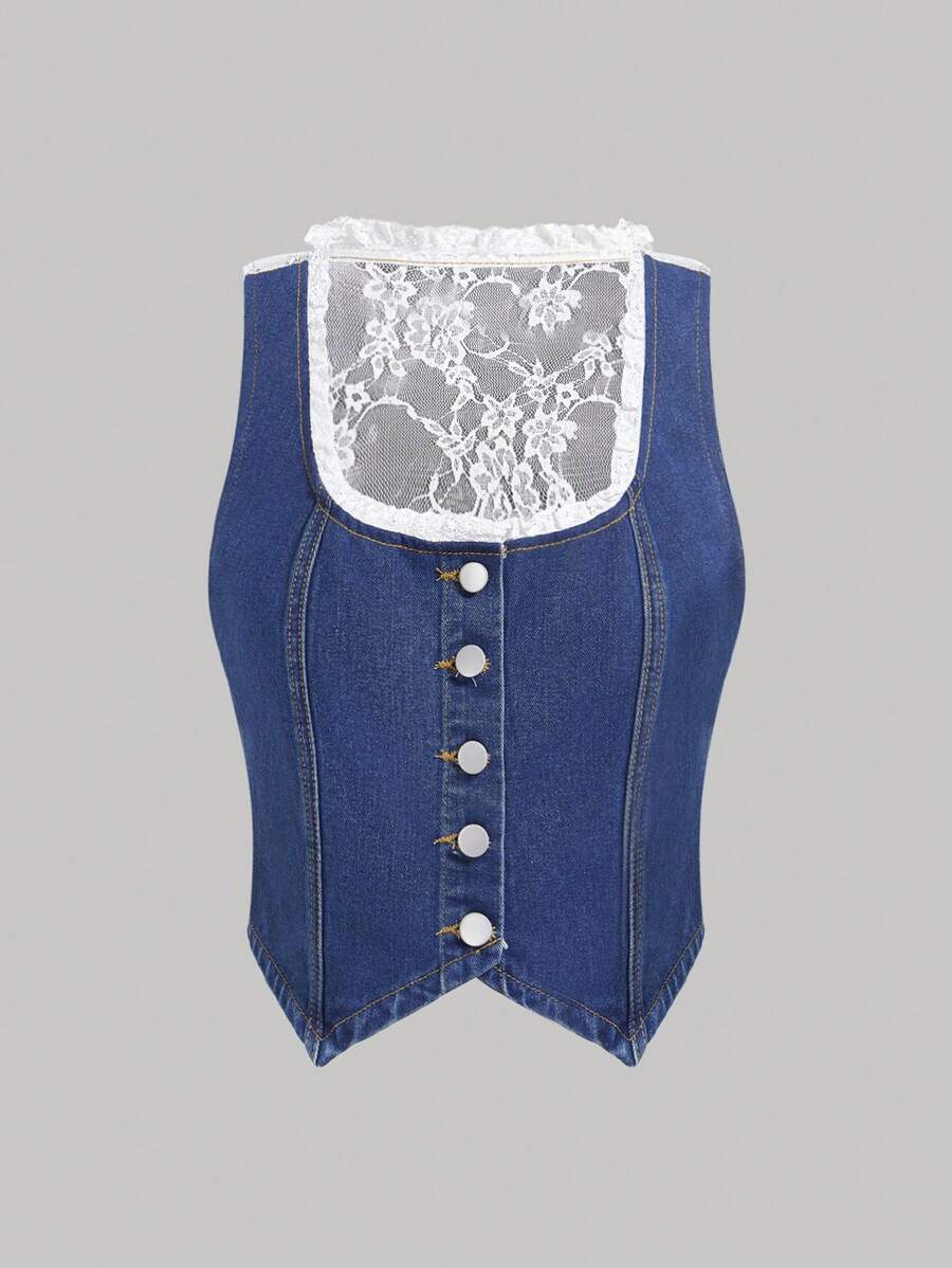 SHEIN MOD Jaket dan Mantel Denim Wanita, Fesyen untuk Musim Panas - Biru - View 1