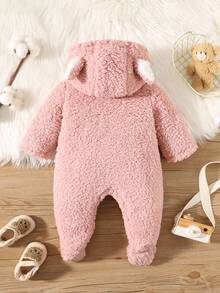 Pelele suave con capucha y manga larga con bloqueo de colores y bordado de orejas 3D para bebés recién nacidos niñas, otoño/invierno