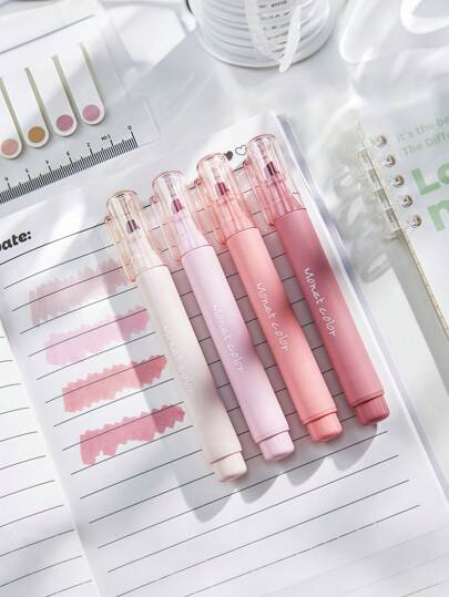 4 Soft-Touch Fluorescent Gel Pens, Morandi Pink, Water-Based Ink, Round Tip, Suitable For Office Supplies, Writing, Correction, Notebooks, Sketching For Back-To-School.