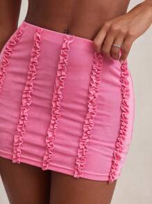 NYA SZN Mini Ruffle Knit Fitted Skirt, Music Workwear Summer - Hot Pink - View 5