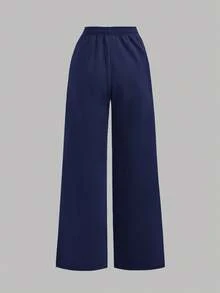 SHEIN Girlism Zestaw dla nastolatki 3 szt.: granatowa bluza, biały top na ramiączkach, długie spodnie casualowe, jesień - Granatowy - Zobacz 9