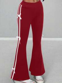 Sparklyn 条纹休闲学院风女生裤子 - 酒紅色 - 查看 7