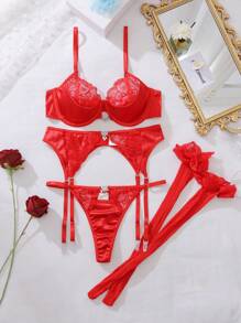 Seduluxe Conjunto de lencería sexy con encaje calado para salir