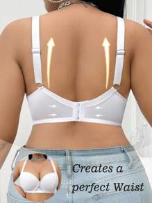 SHEIN Sujetador de talla grande de unicolor elegante con empalme de encaje y elevación - Blanco - Ver 2