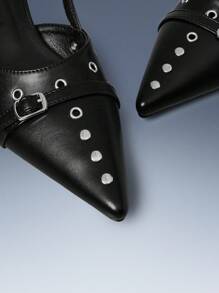 CUCCOO GRLICON Women's Metal Eyelets High Heel Pumps, Y2K Punk Rock Outfit - Black - View 2