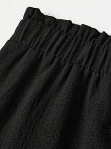 SHEIN Girlism Tween Girl 平纹宽松休闲亚麻褶裥长裙，度假风格 - 黑色 - 查看 3