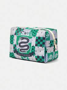HARRY POTTER X SHEIN 1 件字母和蛇纹绗缝化妆包，带拉链的便携式化妆品收纳包，多功能小袋，男女轻便旅行包 - 彩色 - 查看 4