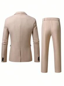 Manfinity Mode 男士浅杏色春夏休闲翻领西装外套和裤子套装 - 杏色 - 查看 2