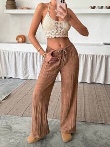 EURMUSE Damen einfarbige Lange Hose mit Kordelzug, minimalistisch, für den täglichen Gebrauch