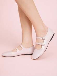 CUCCOO DOLLMOD Women Summer Flat Shoes, Simple Fashion Slip-On For Vacation Outfit, Sweet Retro College Style - Baby Pink - View 4