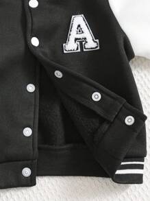 Baby/Toddler Unisex Casual Comfortable Varsity Contrast Sleeve Baseball Jacket,In Fall/Winter - Black and White - View 7