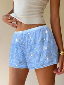 Serisse Short en mousseline de soie brodé avec perles, nouveau modèle pour femmes, pour l'été