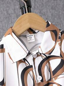 SHEIN 2件套男童夏季休闲字母印花衬衫和裤子套装 - 彩色 - 查看 6