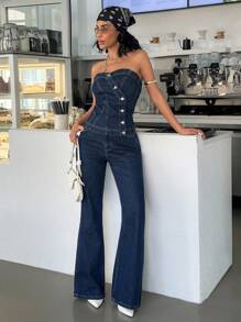 EURMUSE Casual Denim Top And Jeans Set Women Clothing Women Two Pieces Outfits Jean - Dark Wash - View 6