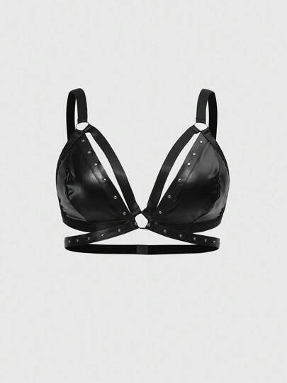 Grunge Punk Bralette estilo oscuro punk de remaches y triángulos en tallas grandes