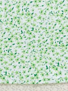 SHEIN Vintaside Kids 青少年女孩度假休闲纯色抽绳上衣和小碎花吊带裙两件套