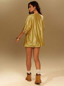 Denimoi 水钻运动超大网眼平纹针织 T 恤