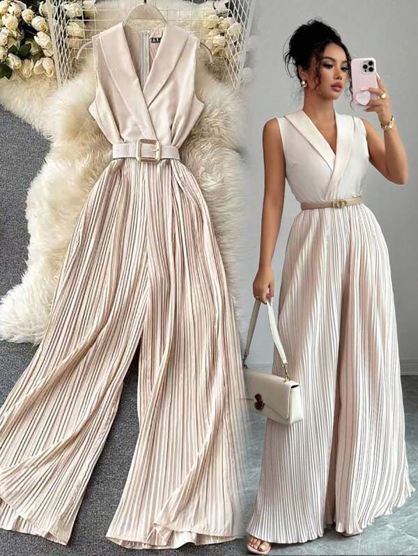 Rafferiza Ärmellose, plissierte, weite Bein elegante Jumpsuit für Damen