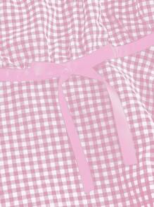 Kawaii Áo sơ mi kẻ caro cổ vuông chữ A dễ thương phong cách cô gái trong sáng và ngây thơ - Hồng - Xem 4