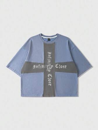 Street Life Maglietta a maniche corte da uomo con patch a croce, vestibilità morbida e corta