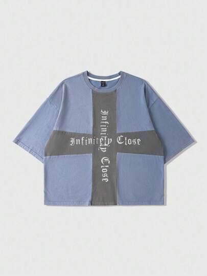 Street Life T-shirt à manches courtes avec patchwork en croix pour hommes, coupe ample et courte