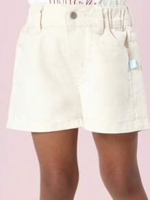 SUMWON Shorts de tela de sarga con bolsillo con forma de corazón, estilo colegial, para vacaciones de verano, longitud regular, shorts casuales para la escuela, colección para niñas jóvenes - Blanco - Ver 5