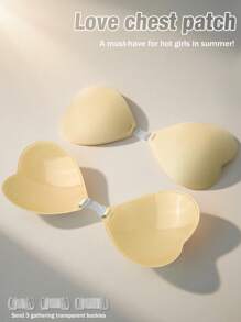 SHEIN Heart Shaped Invisible Nipple Cover, Waterproof, Sweatproof, Seamless Push Up Bra Pasties - Apricot - View 1
