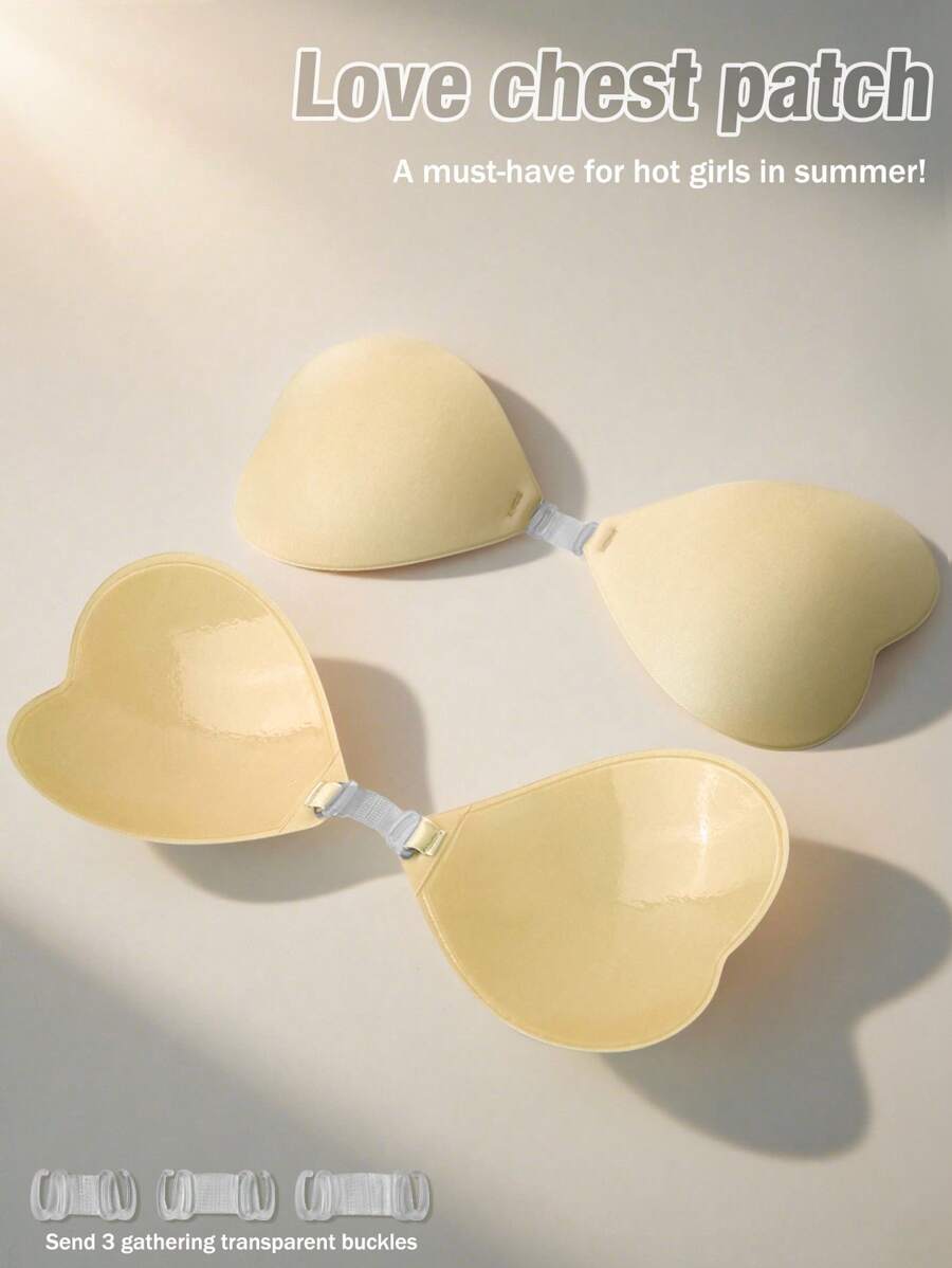 SHEIN Heart Shaped Invisible Nipple Cover, Waterproof, Sweatproof, Seamless Push Up Bra Pasties - Apricot - View 1