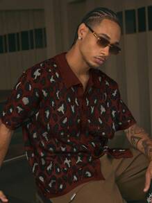 AXEPEAK 时尚街头风格男士翻领短袖宽松针织衬衫 - 彩色 - 查看 3