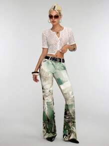 Jeanoix Jeans de mode lavés avec impression de positionnement élastique