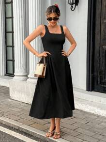 Pariaura 女士夏季优雅法式荷叶边吊带连衣裙，适合大学生的夏季连衣裙 - 黑色 - 查看 3