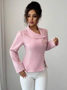 Elenzga Blazer élégant et mode pour femme, style décontracté pour le travail, avec une conception de col asymétrique, manches longues et ouverture sur le côté de la taille, en couleur unie