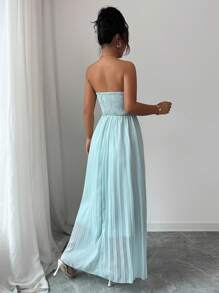 Elenzga Women's Pale Mint Green Ruched Waist Design Midi Dress