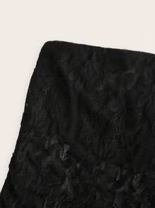 SHEIN EZwear 女士性感休闲蕾丝面料不对称下摆紧身抹胸上衣，蝴蝶刺绣 - 黑色 - 查看 3